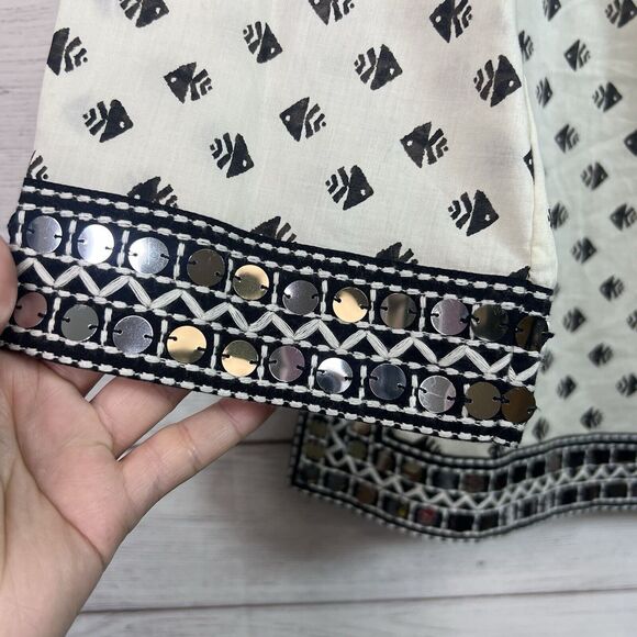 Tory Burch Kingfish Print Sequin Embellished Ivory Cotton Tunic Size 8 NWT - Picture 6 of 11